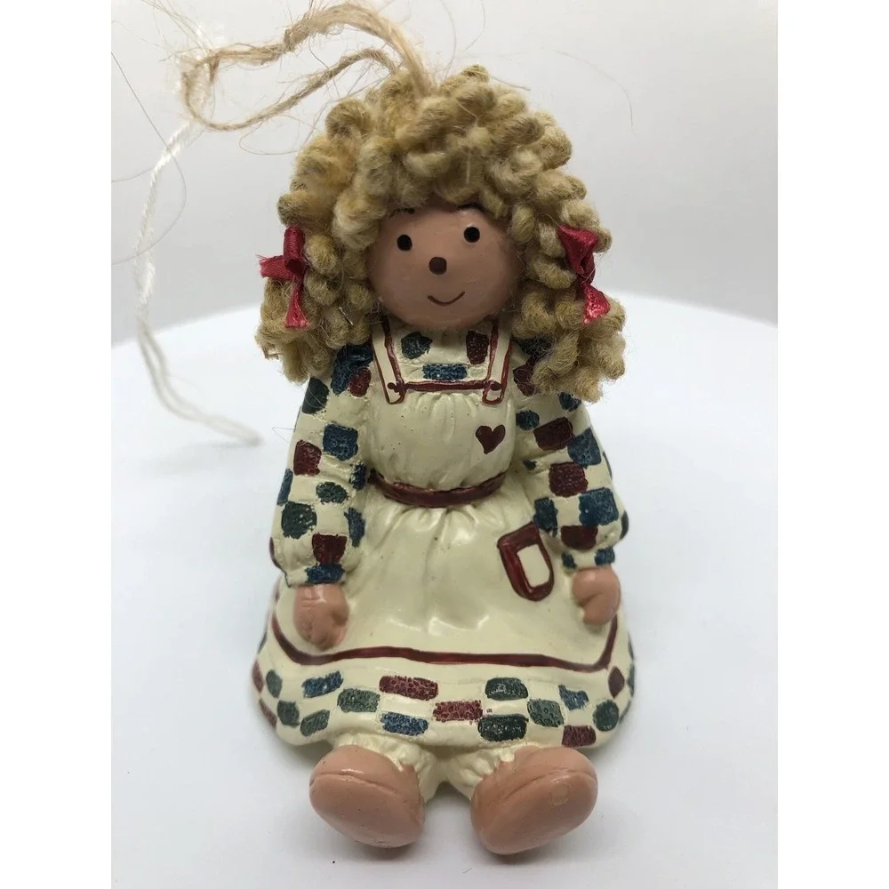 Girl Ornament Raffia Hair Patchwork Dress Christmas Doll 3